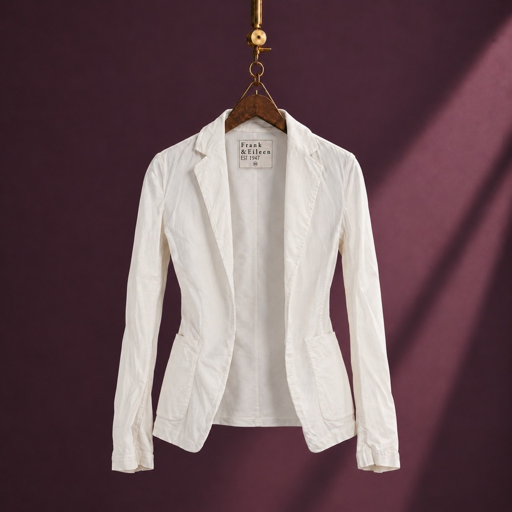 Frank & Eileen Dublin White Cotton Stretch Twill Blazer Jacket XS Made in USA
